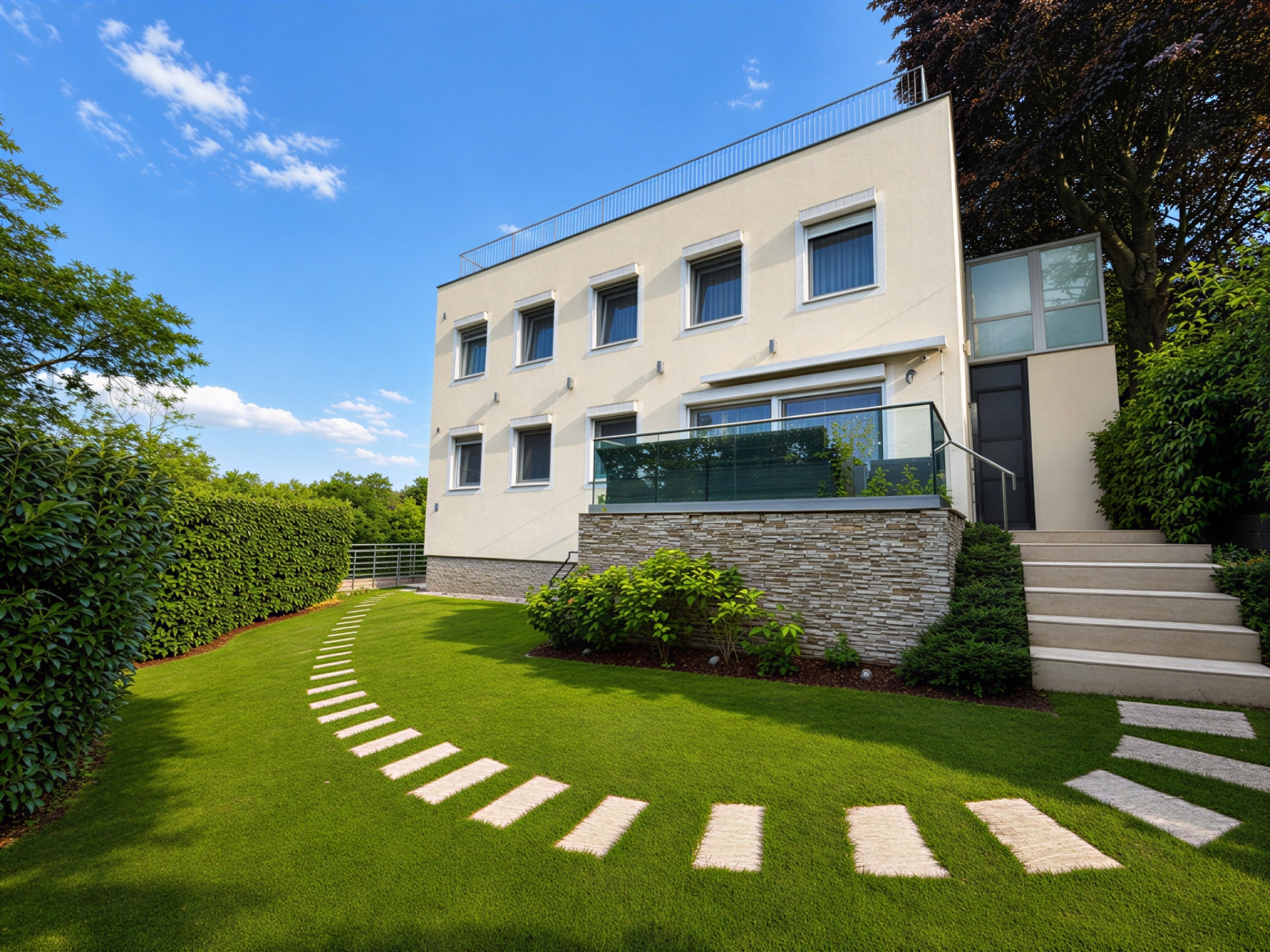 Modernes Wohnhaus mit gepflegtem Garten